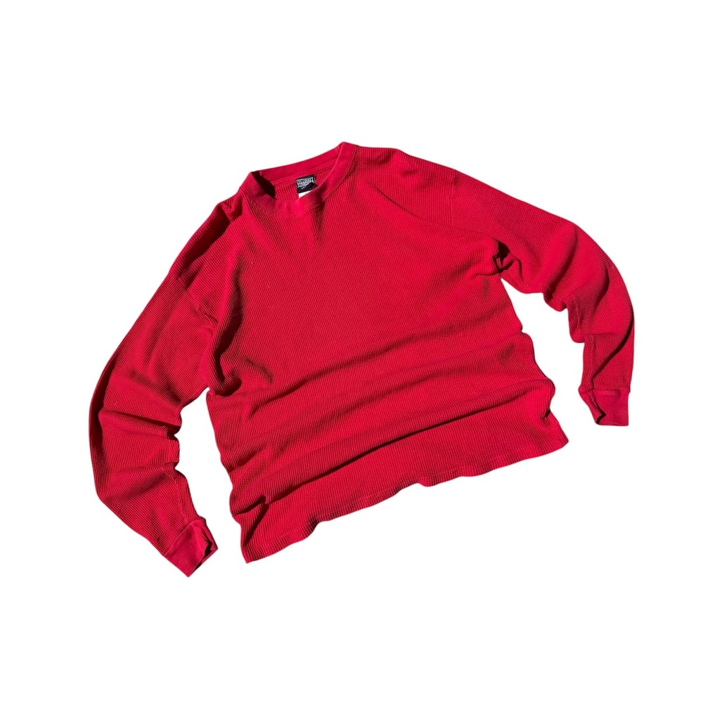 Cottonbelt Supreme Mens Red Waffle Thermal Knit Long Sleeve Crew Neck Shirt XL